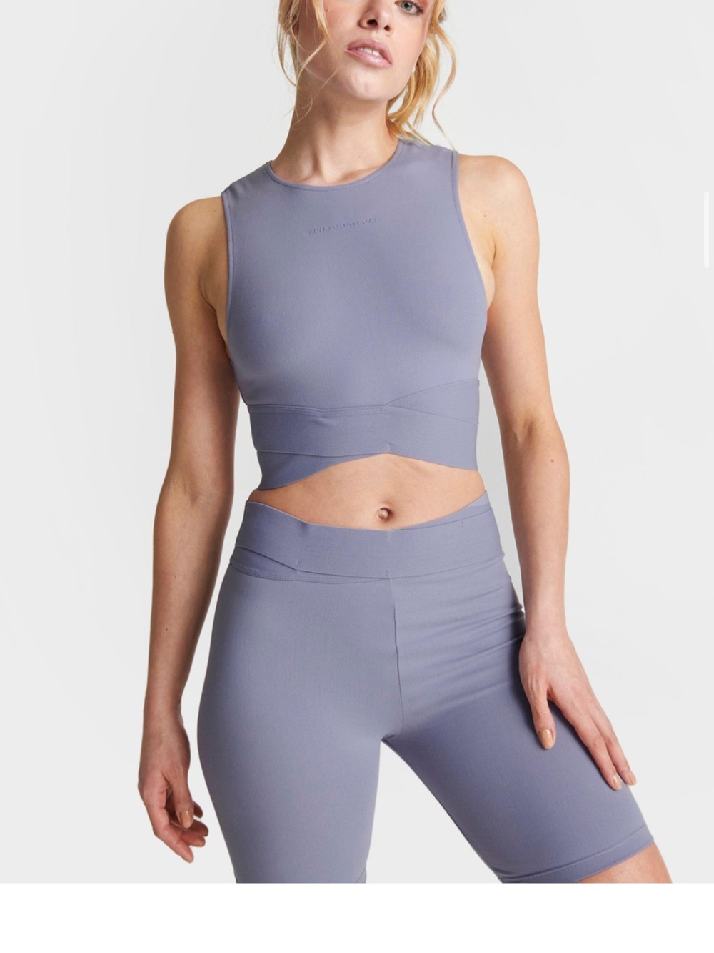 High-Neck Seamless Crop Top in Lavender Gray